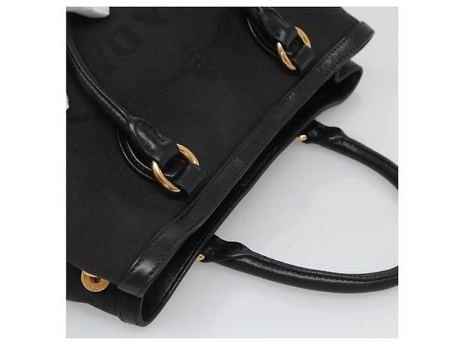 PRADA Borsa a mano in tela 2 vie Nero Oro Auth 125699 D'oro - vista 6