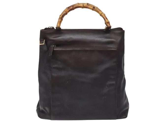 Borsa a mano in pelle GUCCI Bamboo 2 vie marrone scuro oro Auth 121135 D'oro - vista 13