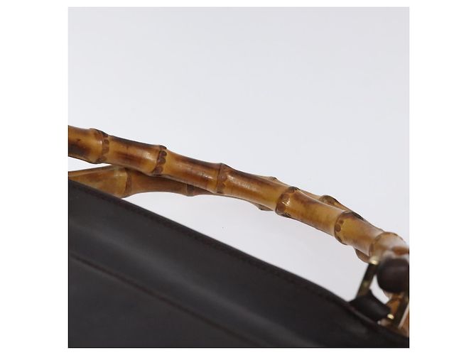 Borsa a mano in pelle GUCCI Bamboo 2 vie marrone scuro oro Auth 121135 D'oro - vista 14