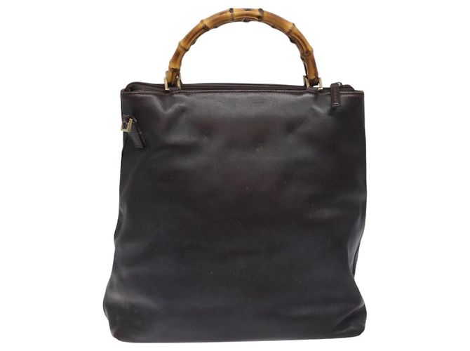 Borsa a mano in pelle GUCCI Bamboo 2 vie marrone scuro oro Auth 121135 D'oro - vista 2
