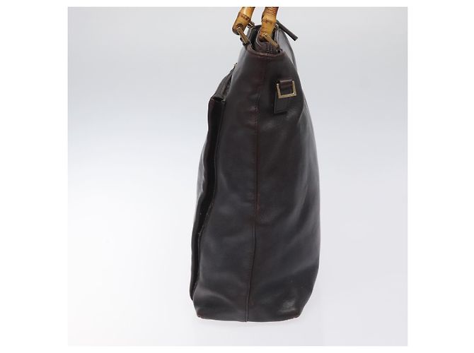 Borsa a mano in pelle GUCCI Bamboo 2 vie marrone scuro oro Auth 121135 D'oro - vista 3