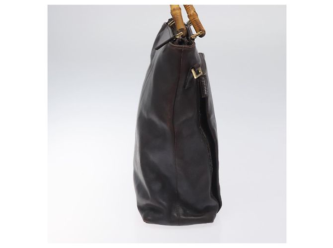 Borsa a mano in pelle GUCCI Bamboo 2 vie marrone scuro oro Auth 121135 D'oro - vista 4