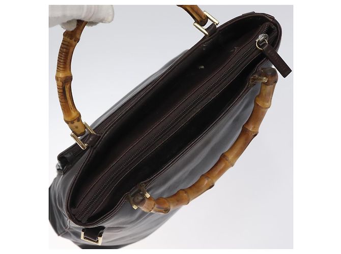 Borsa a mano in pelle GUCCI Bamboo 2 vie marrone scuro oro Auth 121135 D'oro - vista 6