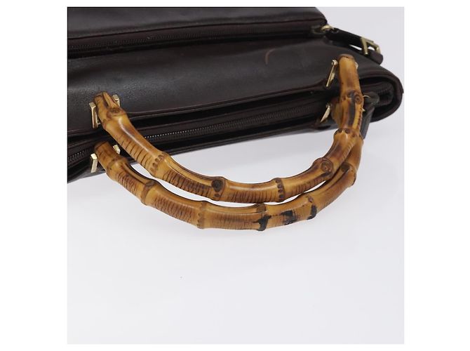 Borsa a mano in pelle GUCCI Bamboo 2 vie marrone scuro oro Auth 121135 D'oro - vista 7