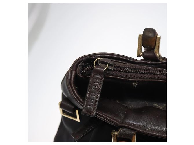 Borsa a mano in pelle GUCCI Bamboo 2 vie marrone scuro oro Auth 121135 D'oro - vista 9