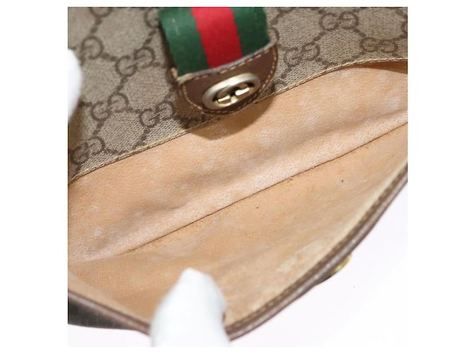 GUCCI GG Supreme Web Sherry Line Borsa PVC Beige Oro 89 02 032 Auth ep9229 D'oro - vista 21