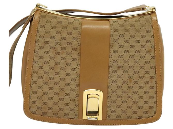 Gucci Borsa a spalla Micro GG in tela beige e oro Auth BA3245 D'oro - vista 13