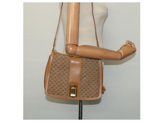 Gucci Borsa a spalla Micro GG in tela beige e oro Auth BA3245 D'oro - vista 20