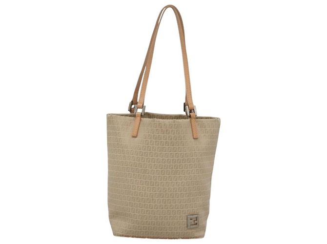 FENDI Zucchino Canvas Handtasche aus Nylon Beige Silber Authentisch bs26890 - Ansicht 13