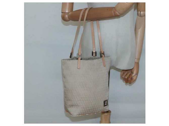FENDI Zucchino Canvas Handtasche aus Nylon Beige Silber Authentisch bs26890 - Ansicht 21