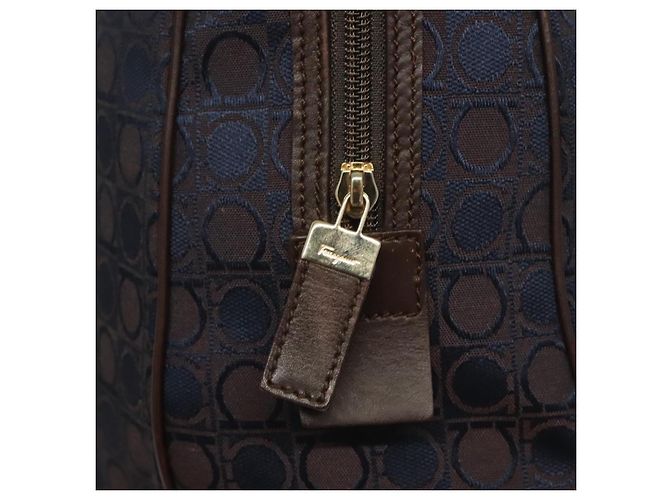 Borsa a mano Gancini in tela blu navy oro Auth BA3244 di Salvatore Ferragamo - vista 10