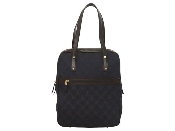 Borsa a mano Gancini in tela blu navy oro Auth BA3244 di Salvatore Ferragamo - vista 13