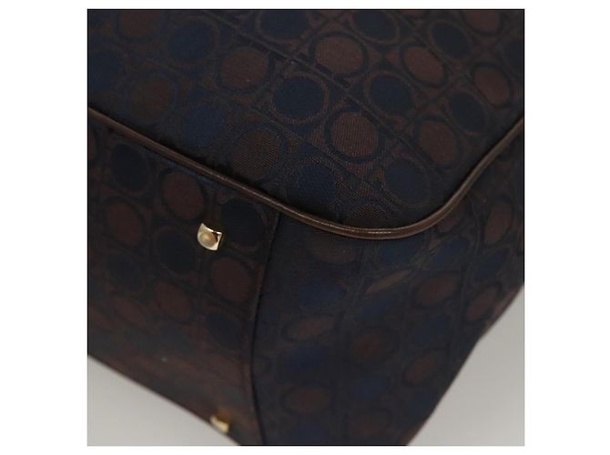 Borsa a mano Gancini in tela blu navy oro Auth BA3244 di Salvatore Ferragamo - vista 14