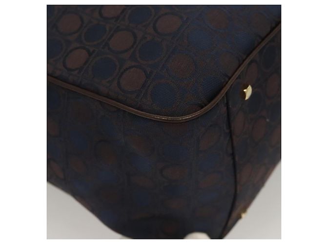 Borsa a mano Gancini in tela blu navy oro Auth BA3244 di Salvatore Ferragamo - vista 15