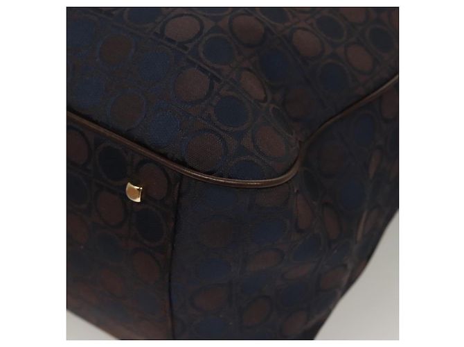 Borsa a mano Gancini in tela blu navy oro Auth BA3244 di Salvatore Ferragamo - vista 16