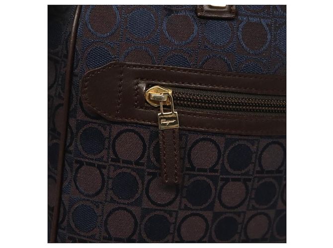 Borsa a mano Gancini in tela blu navy oro Auth BA3244 di Salvatore Ferragamo - vista 17