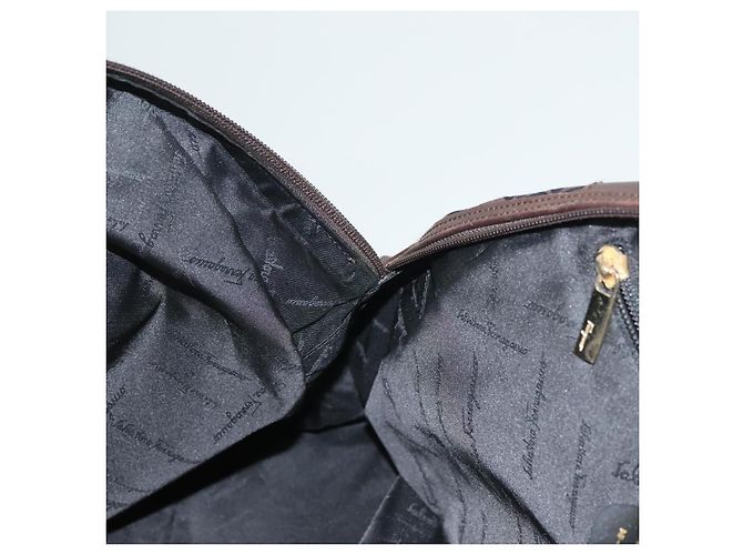 Borsa a mano Gancini in tela blu navy oro Auth BA3244 di Salvatore Ferragamo - vista 19