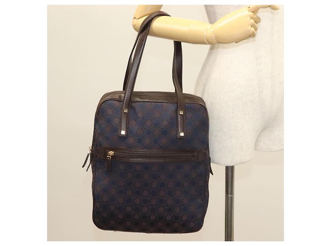 Borsa a mano Gancini in tela blu navy oro Auth BA3244 di Salvatore Ferragamo - vista 22