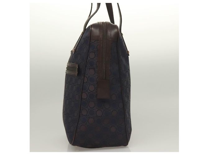 Borsa a mano Gancini in tela blu navy oro Auth BA3244 di Salvatore Ferragamo - vista 3