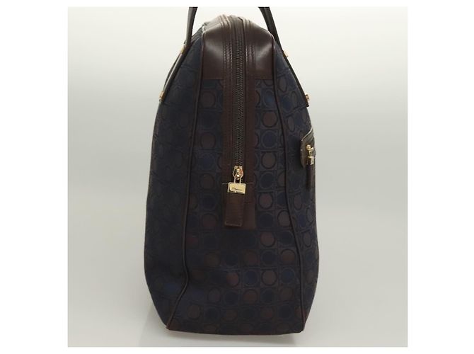 Borsa a mano Gancini in tela blu navy oro Auth BA3244 di Salvatore Ferragamo - vista 4
