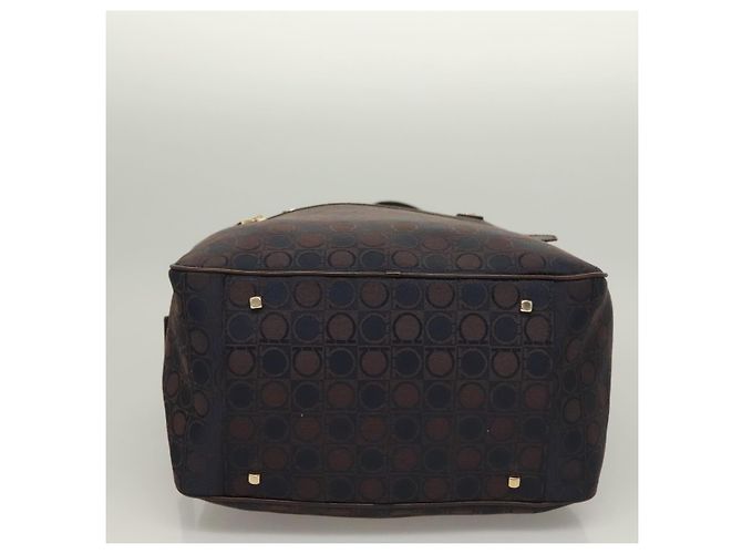 Borsa a mano Gancini in tela blu navy oro Auth BA3244 di Salvatore Ferragamo - vista 5