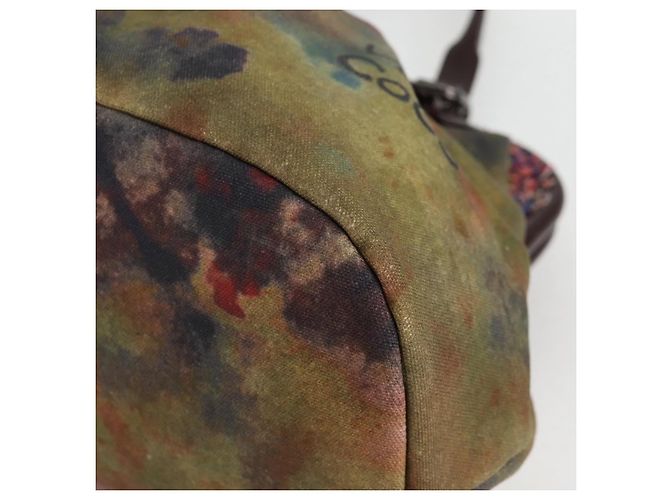 CHANEL Borsa a mano in tela e pelle ricamata graffiti khaki CC Auth 127134SM Cachi - vista 15