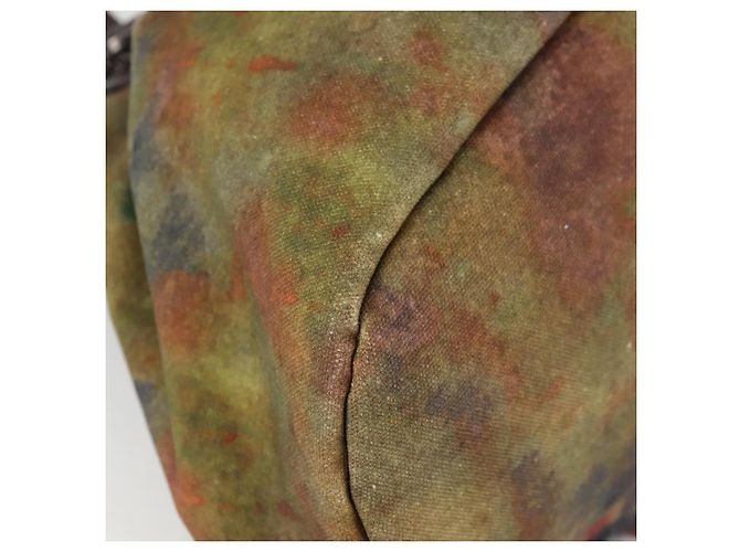 CHANEL Borsa a mano in tela e pelle ricamata graffiti khaki CC Auth 127134SM Cachi - vista 16