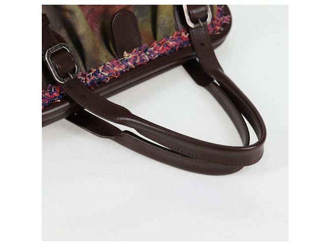 CHANEL Borsa a mano in tela e pelle ricamata graffiti khaki CC Auth 127134SM Cachi - vista 7