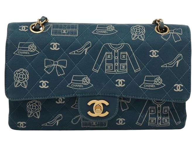Sac à épaule en toile matelassée Icon Line de CHANEL, bleu marine, doré, CC Auth 127540SV - vue 13