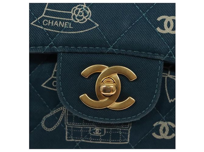 Sac à épaule en toile matelassée Icon Line de CHANEL, bleu marine, doré, CC Auth 127540SV - vue 18