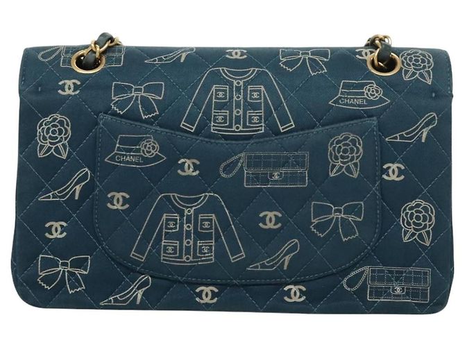 Sac à épaule en toile matelassée Icon Line de CHANEL, bleu marine, doré, CC Auth 127540SV - vue 2