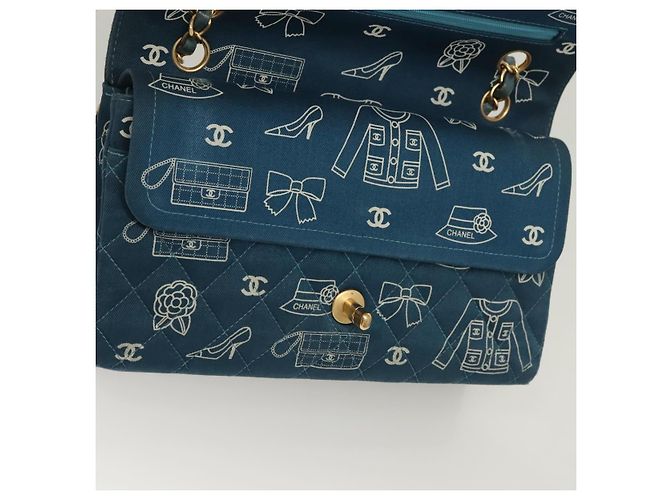Sac à épaule en toile matelassée Icon Line de CHANEL, bleu marine, doré, CC Auth 127540SV - vue 21