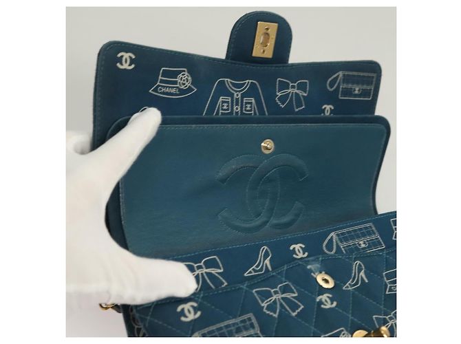 Sac à épaule en toile matelassée Icon Line de CHANEL, bleu marine, doré, CC Auth 127540SV - vue 22