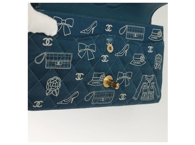 Sac à épaule en toile matelassée Icon Line de CHANEL, bleu marine, doré, CC Auth 127540SV - vue 23