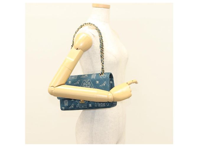 Sac à épaule en toile matelassée Icon Line de CHANEL, bleu marine, doré, CC Auth 127540SV - vue 28