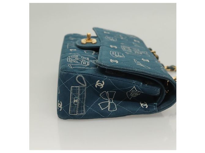 Sac à épaule en toile matelassée Icon Line de CHANEL, bleu marine, doré, CC Auth 127540SV - vue 3