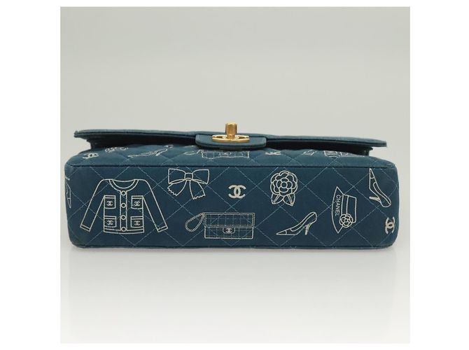 Sac à épaule en toile matelassée Icon Line de CHANEL, bleu marine, doré, CC Auth 127540SV - vue 5
