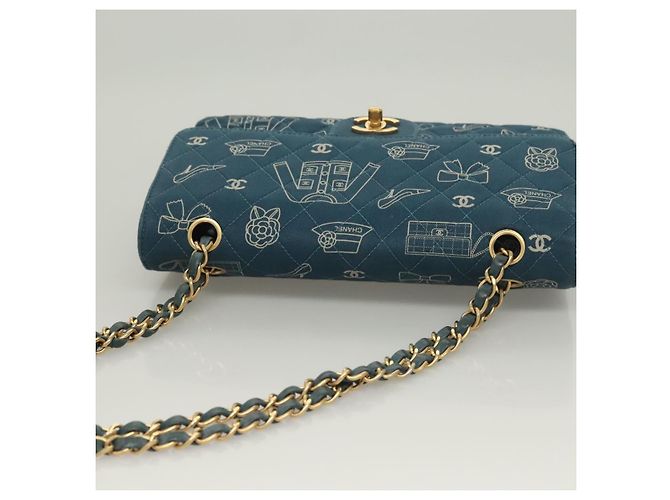 Sac à épaule en toile matelassée Icon Line de CHANEL, bleu marine, doré, CC Auth 127540SV - vue 6