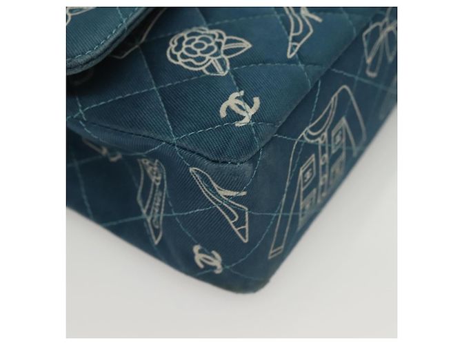Sac à épaule en toile matelassée Icon Line de CHANEL, bleu marine, doré, CC Auth 127540SV - vue 8