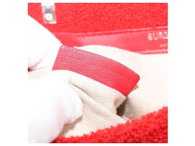 Borsa a spalla Burberry catena pile rossa argento Auth bs26879 Rosso - vista 12
