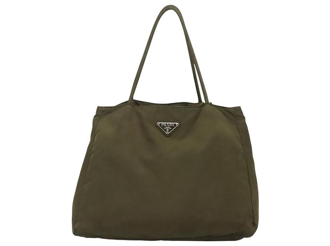 PRADA Hand Bag Nylon Khaki Silver Auth bs26850 Silvery - view 13