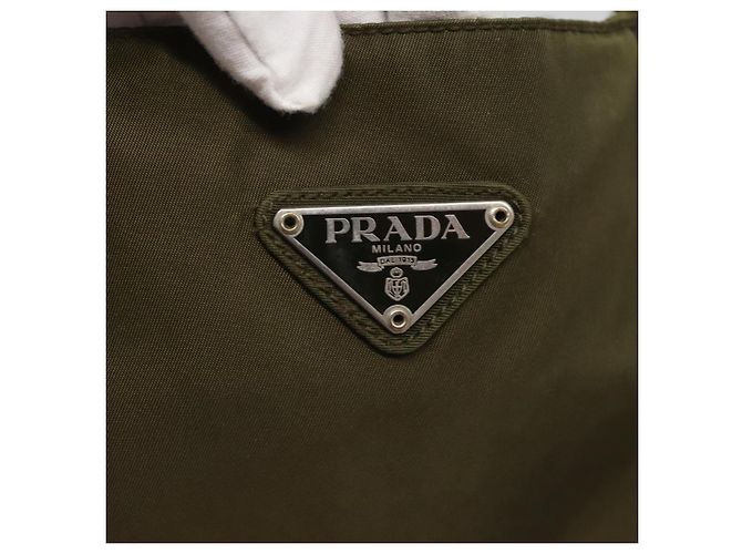 PRADA Hand Bag Nylon Khaki Silver Auth bs26850 Silvery - view 17