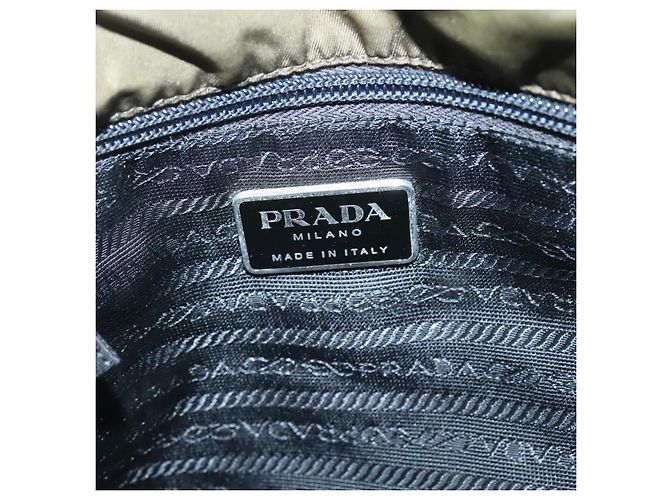 PRADA Hand Bag Nylon Khaki Silver Auth bs26850 Silvery - view 18