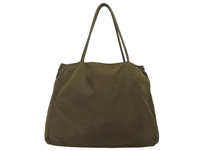 PRADA Hand Bag Nylon Khaki Silver Auth bs26850 Silvery - view 2