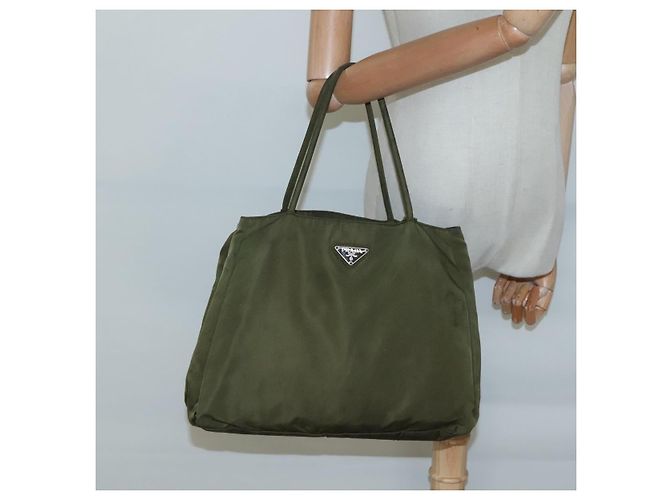 PRADA Hand Bag Nylon Khaki Silver Auth bs26850 Silvery - view 24