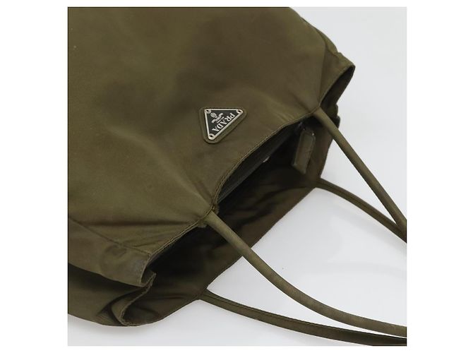 PRADA Hand Bag Nylon Khaki Silver Auth bs26850 Silvery - view 6