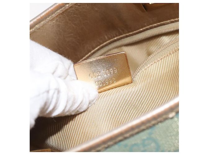 GUCCI GG Canvas Tote Bag Hellblau Gold 002 1099 Auth ti3205 Golden - Ansicht 12
