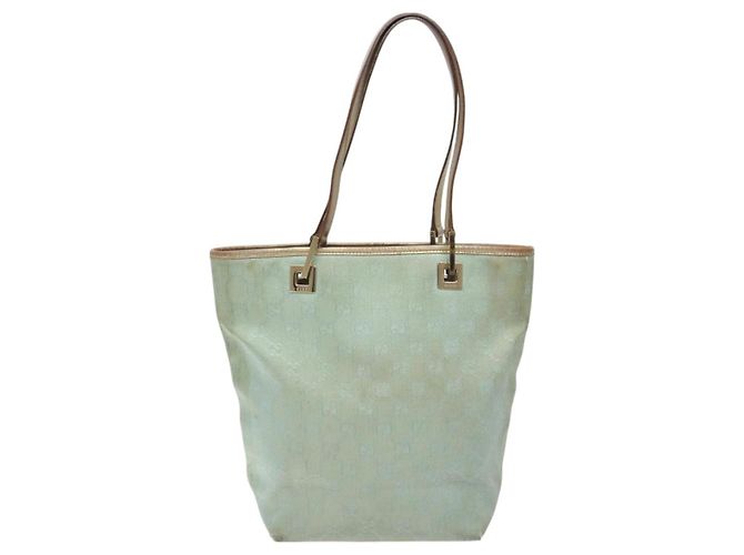 GUCCI GG Canvas Tote Bag Hellblau Gold 002 1099 Auth ti3205 Golden - Ansicht 13