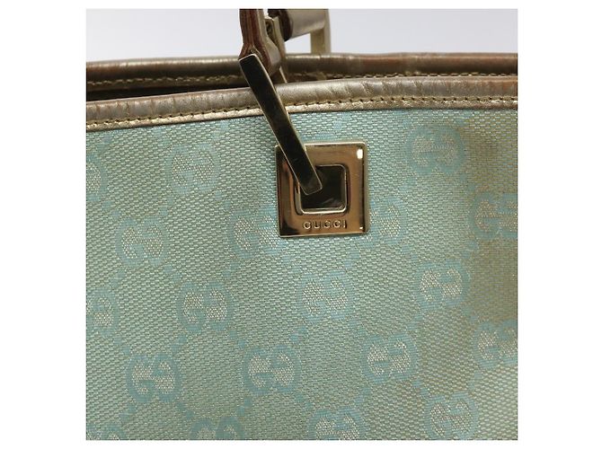 GUCCI GG Canvas Tote Bag Hellblau Gold 002 1099 Auth ti3205 Golden - Ansicht 17