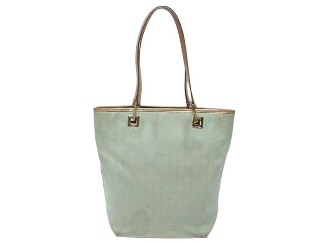 GUCCI GG Canvas Tote Bag Hellblau Gold 002 1099 Auth ti3205 Golden - Ansicht 2